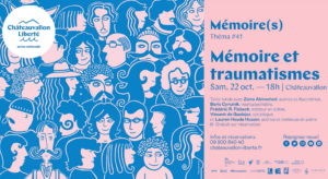 Affiche annonçant le titre de la conférence : Mémoire et traumatismes